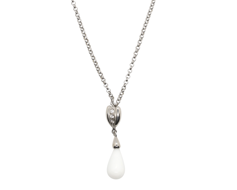 Collana in Argento925, Agata Bianca e Zirconi